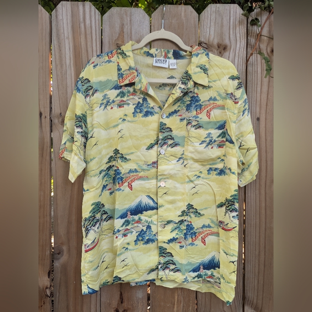 Vintage Chico’s Design Short Sleeve Rayon Shirt Japanese Motif